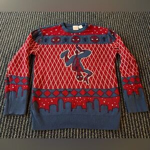 Marvel Spiderman Sweater Youth Kids Large Red Blue Ugly Christmas Holiday